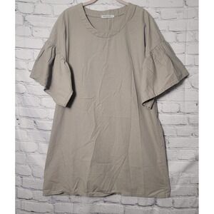 Misslook Taupe Gray Ruffle Bell Sleeve Shift Dress Womens Chic XL Cotton Blend